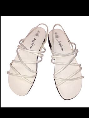 Fanfares Sandals Strappy Elastic Low Heeled Sandals White Size 10 Like New